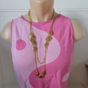 Vintage Crown Trifari LONG 58” gold-tone link Waffle chain necklace